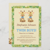 ツインボーイズSafariキリンかわいい赤ちゃんシャワー 招待状 (正面/裏面)