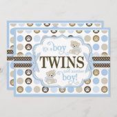 ツインボーイズTEDDYベアーベイビーシャワーブルー 招待状 (正面/裏面)