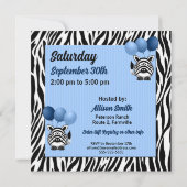 ツインボーイゼブラプリントとブルーベビーシャワー 招待状 (裏面)