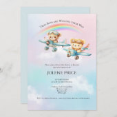 ツインボーイテディズベビーシャワー招待状 招待状 (正面/裏面)