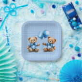 ツインボーイテディベアが水玉模様 ペーパープレート (パーティー)