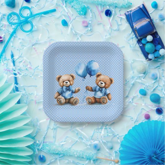 ツインボーイテディベアが水玉模様 ペーパープレート (パーティー)