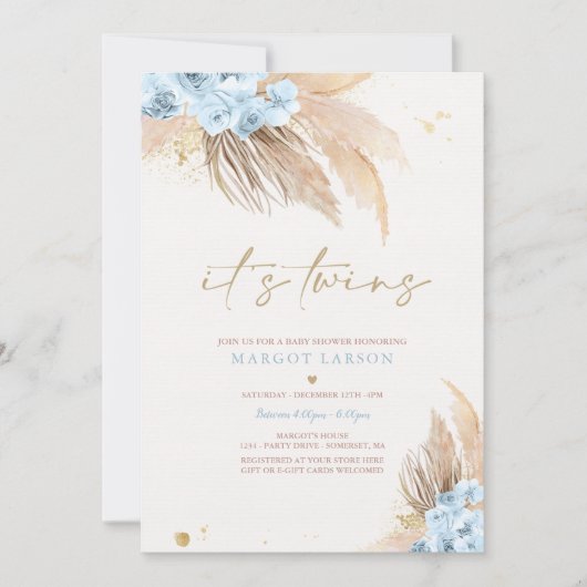 ツインボーイパンパスグラスボヘミアン砂漠の赤ちゃんシャワー 招待状 (正面)