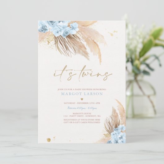 ツインボーイパンパスグラスボヘミアン砂漠の赤ちゃんシャワー 招待状 (スタンド正面)