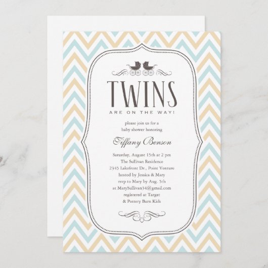 ツインボーイベビーシャワー招待状 招待状 (正面/裏面)