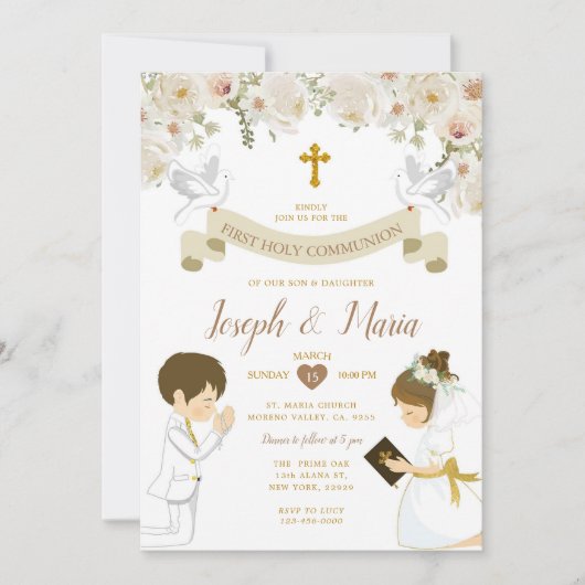 ツインボーイ祈ガール初の聖餐式フローラ 招待状 (正面)