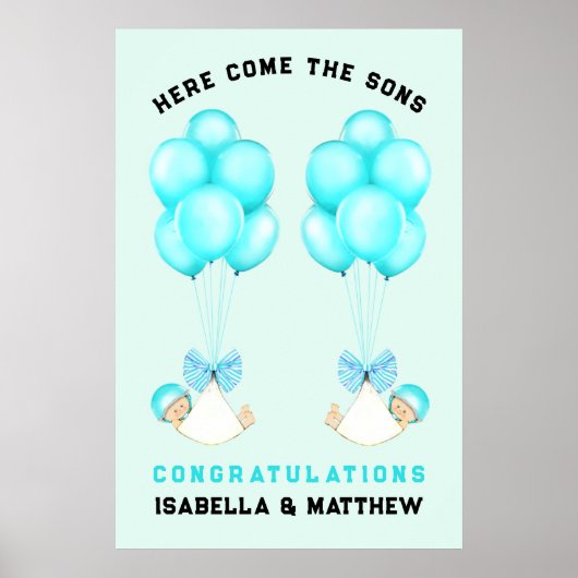 ツインボーイ赤ちゃんシャワーおめでとうポスター ポスター (正面)