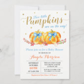 ツインボーイ赤ちゃんシャワー2小さなかぼちゃ青 招待状 (正面)