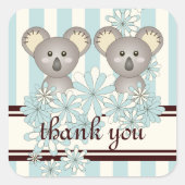 ツインボーイ赤ちゃんシャワー/誕生日コアラありがとう スクエアシール (正面)