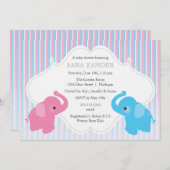 ツインボーイ&ガールエレファントベビーシャワー招待状 招待状 (正面/裏面)