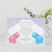 ツインボーイ&ガールエレファントベビーシャワー招待状 招待状 (スタンド正面)