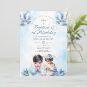 ツインボーイ&ガールバプテスマ&第1バースデーブルークロス 招待状 (スタンド正面)