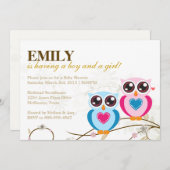 ツインボーイ&ガールフローズベビーシャワー招待状 招待状 (正面/裏面)