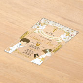 ツインボーイ&ガールホワイトフラワー1st聖餐式 アクリル招待状 (レイダウン)