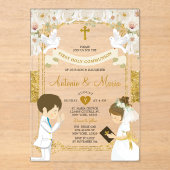 ツインボーイ&ガールホワイトフラワー1st聖餐式 アクリル招待状 (正面)