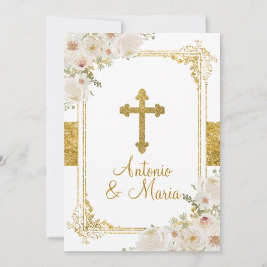 ツインボーイ&ガールホワイトフラワー1st聖餐式 招待状 (裏面)