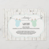 ツインボ素朴ーイズ用ベビーシャワー招待状 招待状 (正面/裏面)