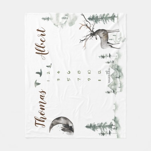 ツインマイルストーンウォーターカラー森林林 フリースブランケット (正面)