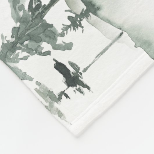 ツインマイルストーンウォーターカラー森林林 フリースブランケット (角)