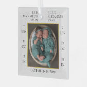 ツインミニマルベビー名誕生統計フォトキープサケ ガラスオーナメント (正面左)