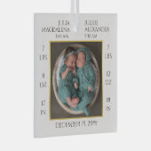 ツインミニマルベビー名誕生統計フォトキープサケ ガラスオーナメント (正面右)