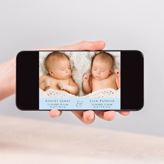 ツインミニマル男の赤ちゃんフォトコラージュ 案内状