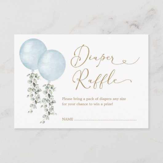 ツインモダンブルーバルーンeucalyptusおむつラッフル エンクロージャーカード (正面)
