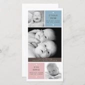 ツインモダンベビー写真誕生のお知らせ 案内状 (正面/裏面)