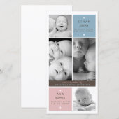 ツインモダンベビー写真誕生のお知らせ 案内状 (正面/裏面)