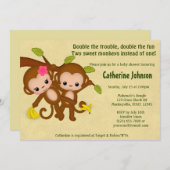 ツインモンキーズベビーシャワー招待状ボーイガール 招待状 (正面/裏面)