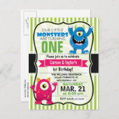 ツインモンスターズ誕生日パーティーポストカード招待状 インビテーションポストカード (正面/裏面)