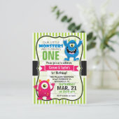 ツインモンスターズ誕生日パーティーポストカード招待状 インビテーションポストカード (スタンド正面)