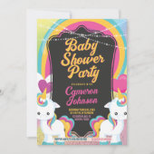 ツインユニコーンかわいい赤ちゃんシャワーカラフル 招待状 (正面)