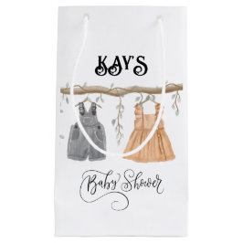 ツインユニセックスグリーンリーフローラベビーシャワー スモールペーパーバッグ