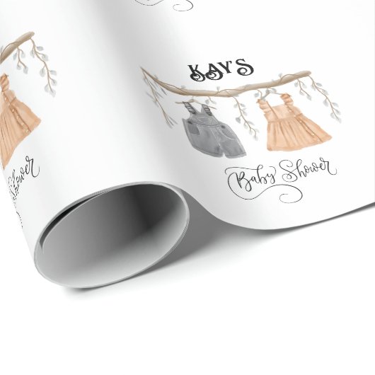 ツインユニセックスグリーンリーフローラベビーシャワー ラッピングペーパー (ロールコーナー)