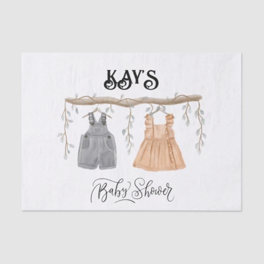 ツインユニセックスグリーンリーフローラベビーシャワー 薄葉紙 (正面)