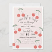 ツインリトル甘いさくらんぼピンク赤ちゃんシャワー 招待状 (正面)