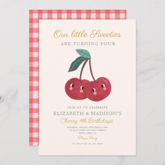 ツインリトル甘ささくらんぼ第1誕生日 招待状