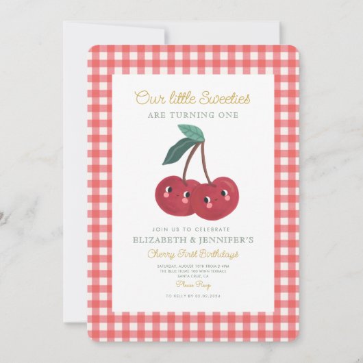 ツインリトル甘ささくらんぼ第1誕生日 招待状 (正面)