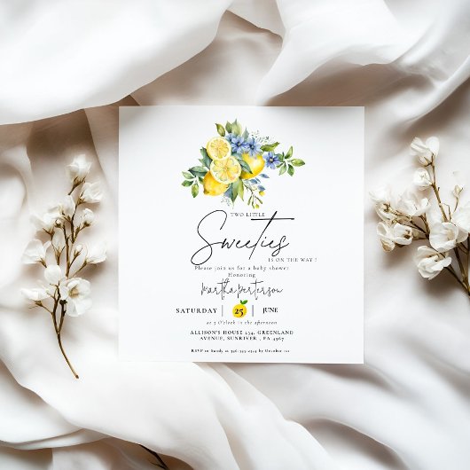 ツインレモンブルー柑橘系フルーツサマーベビーシャワー 招待状