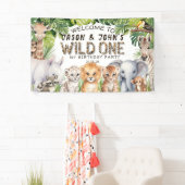 ツインワイルドワンズ1stバースデーサファリをテーマにした歓迎 横断幕 (インサイチュ)