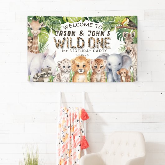 ツインワイルドワンズ1stバースデーサファリをテーマにした歓迎 横断幕 (インサイチュ)