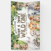 ツインワイルドワンズ1stバースデーサファリをテーマにした歓迎 横断幕 (縦)