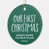 ツイン初めてのクリスマスのパーソナライズされたベビー写真 セラミックオーナメント (左)