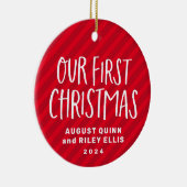 ツイン初めてのクリスマス赤パーソナライズされたベビー写真 セラミックオーナメント (右)