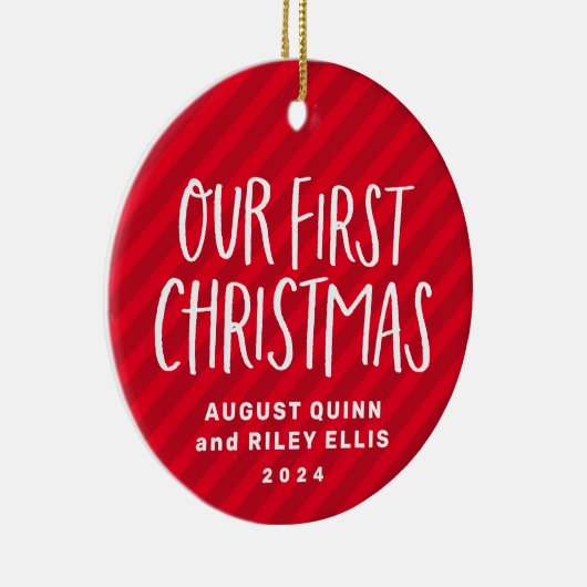 ツイン初めてのクリスマス赤パーソナライズされたベビー写真 セラミックオーナメント (右)