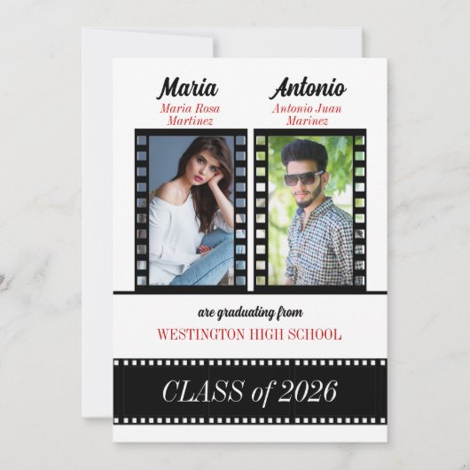 ツイン卒業生卒業クラシック映画テーマレッド 招待状 (正面)