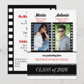 ツイン卒業生卒業クラシック映画テーマレッド 招待状 (正面/裏面)