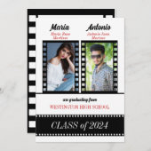 ツイン卒業生卒業クラシック映画テーマレッド 招待状 (正面/裏面)