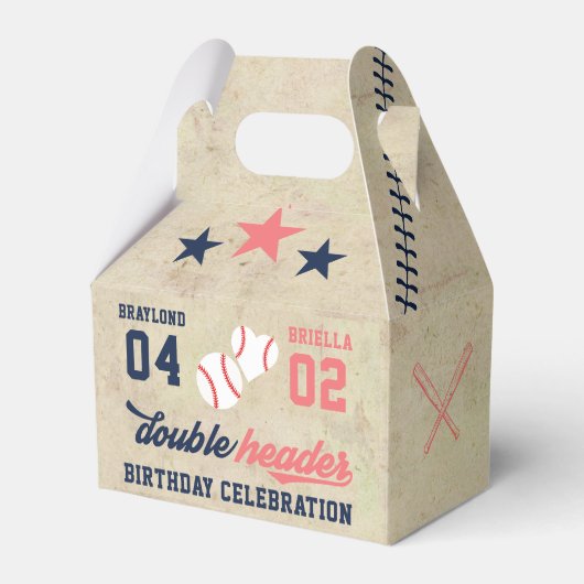 ツイン又は兄弟姉妹野球ダブルヘッダー誕生日 フェイバーボックス (正面サイド)
